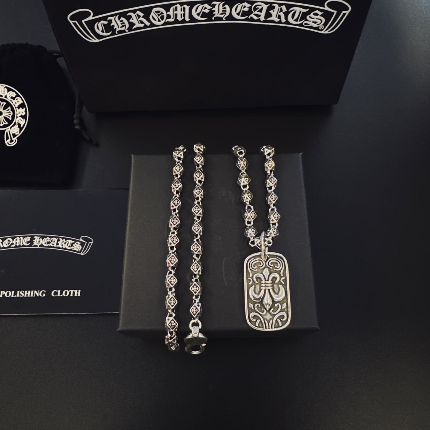 Chrome Hearts Silver Fleur-de-lis Tag Necklace